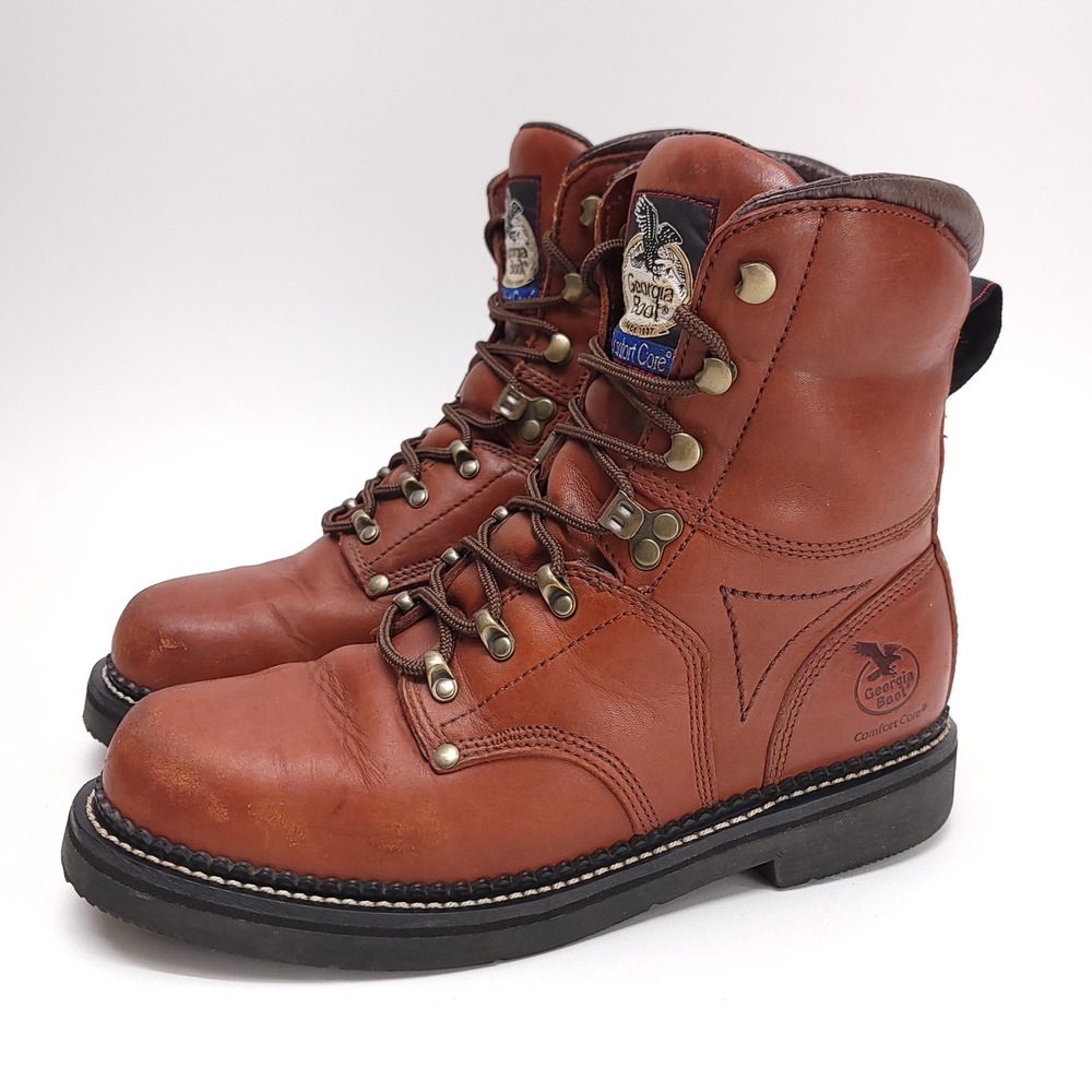 Georgia Boot Comfort Core G9114 Mens 9.5 M Brown Leather Work Boots Lace Up